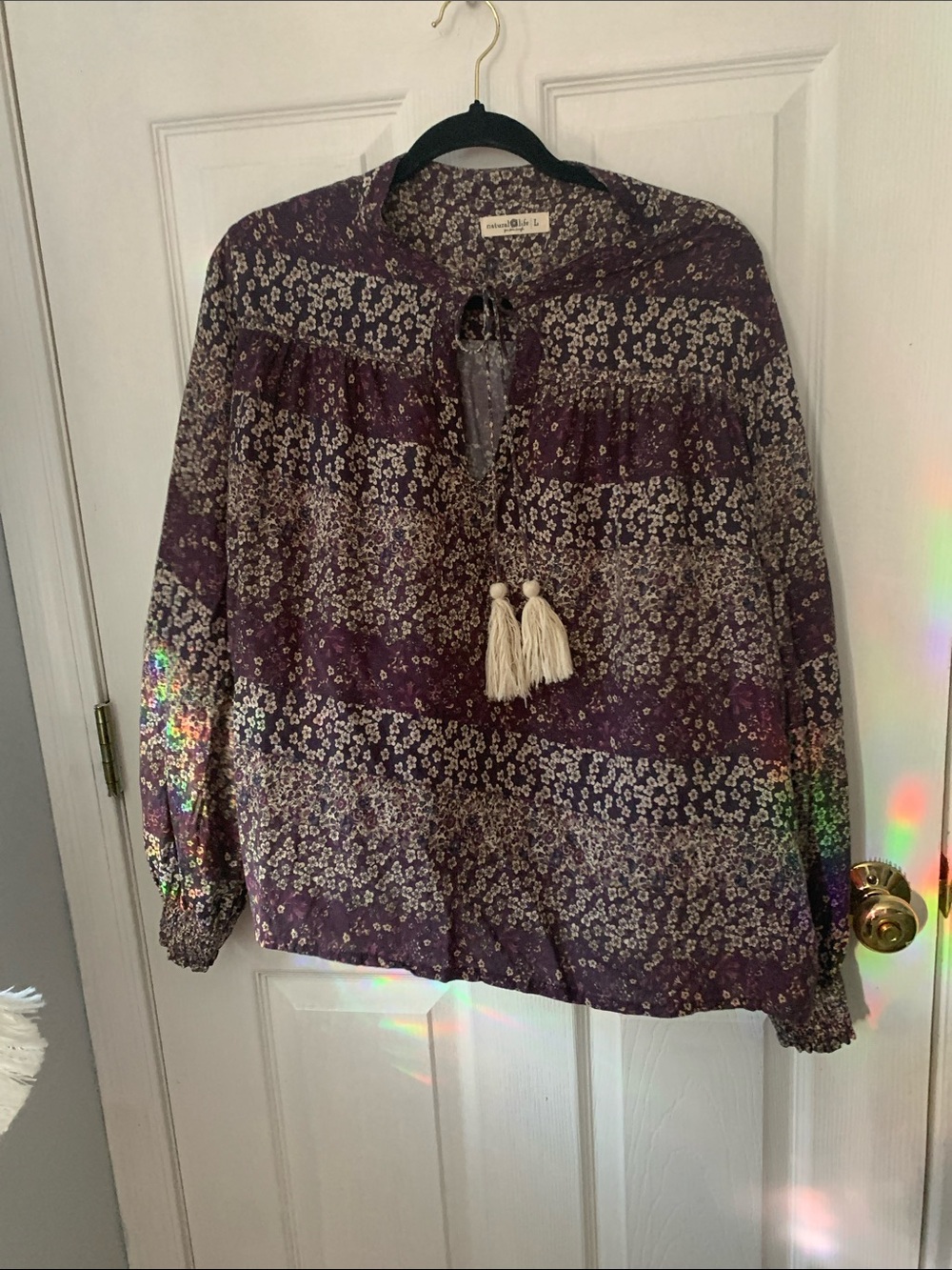 NATURAL LIFE Purple Floral Tassel Peasant Blouse